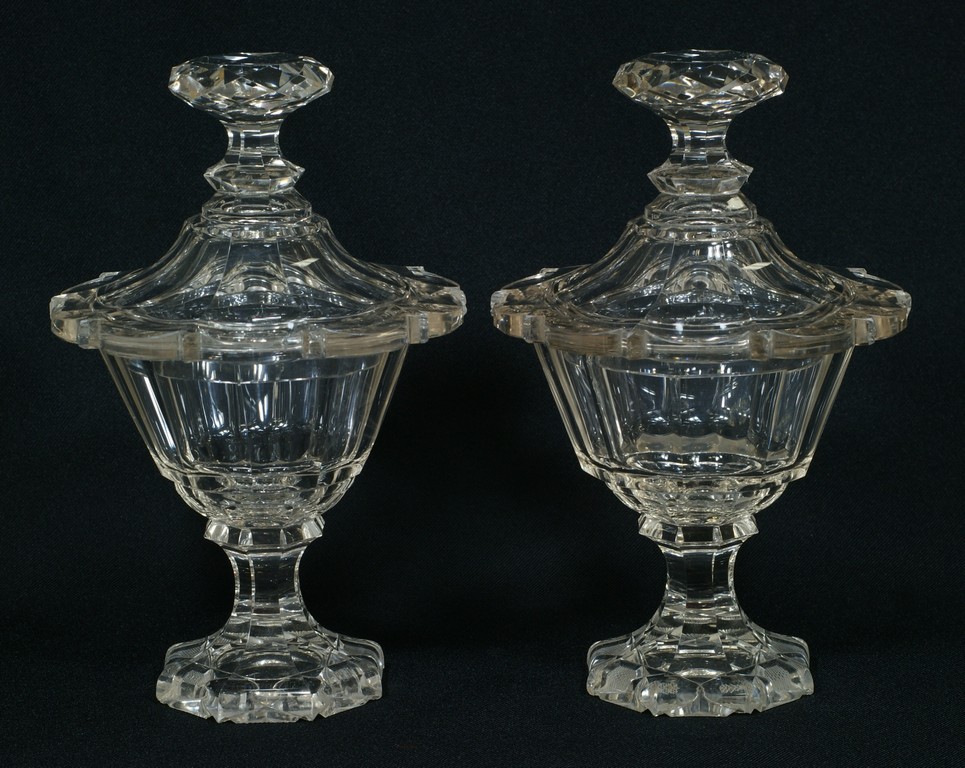 Appraisal: Pair of English cut crystal sweet meat covered compotes high