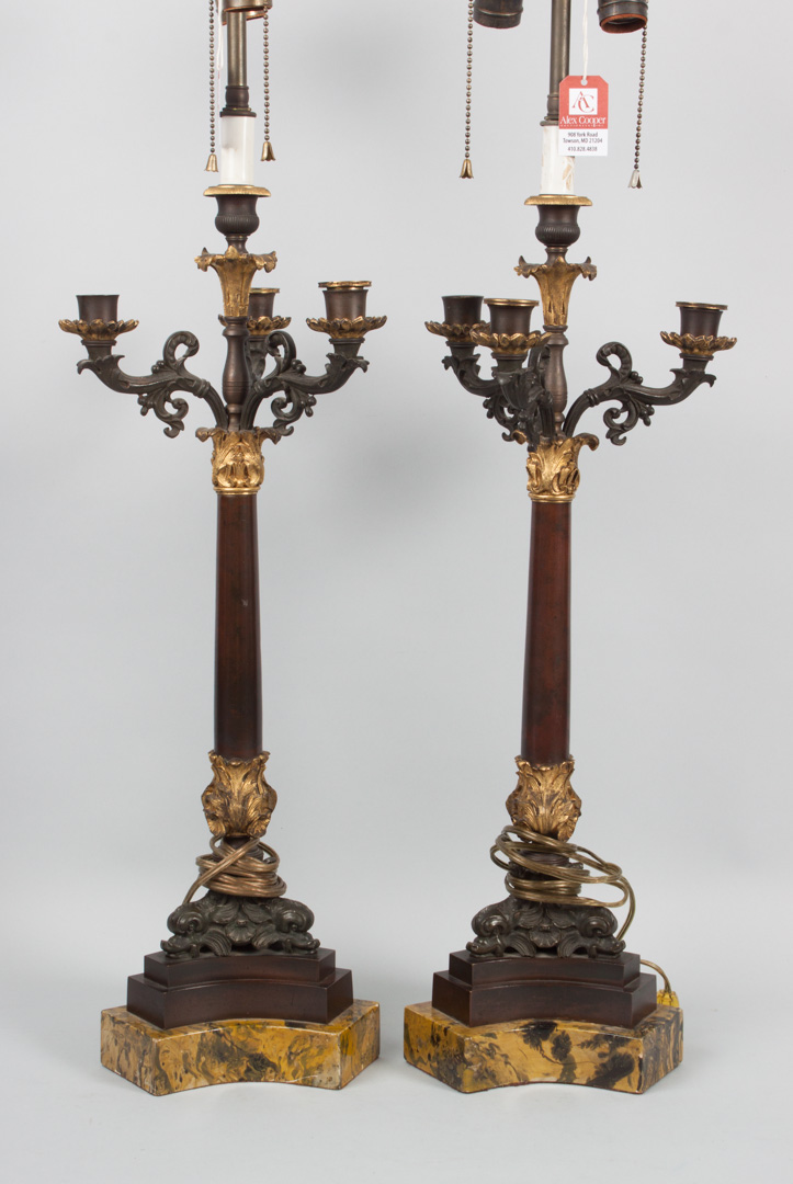 Appraisal: Pair of Napoleon III gilt patinated metal lamps late th