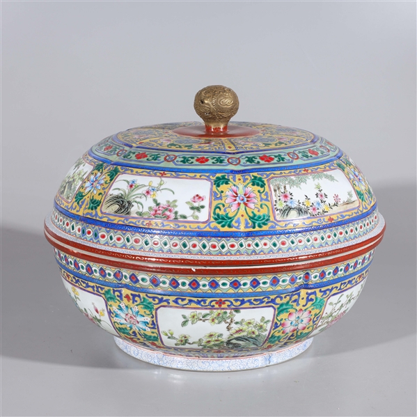 Appraisal: Chinese famille rose enameled porcelain covered basin with allover floral