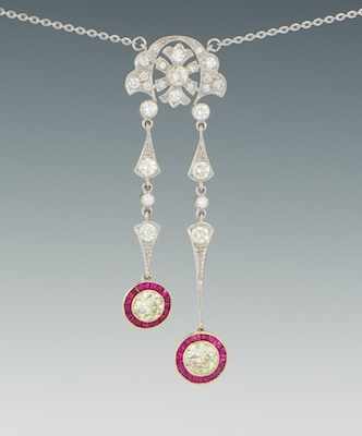 Appraisal: A Platinum Diamond and Ruby Negligee Necklace Mounted in platinum