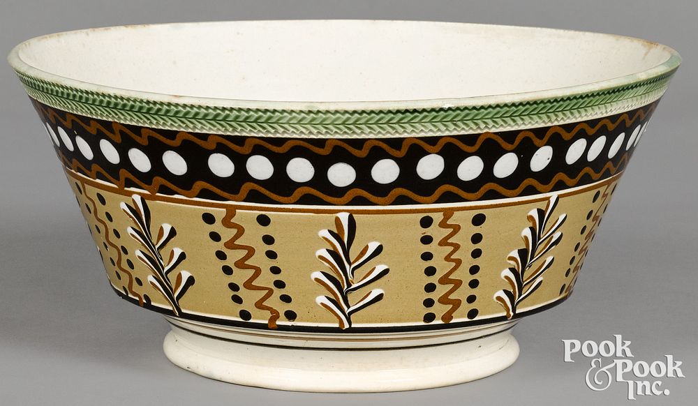 Appraisal: Large mocha bowl with twig decoration Large mocha bowl with