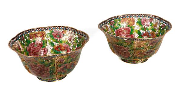 Appraisal: A pair of Chinese translucent cloisonne bowls on stands height