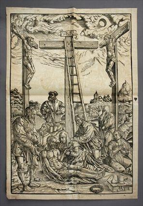 Appraisal: OSTENDORFER MICHAEL TWO LARGE WOODCUTS Christ Descent from the Cross