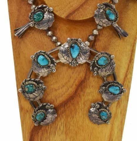 Appraisal: Native American silver content unknown squash blossom necklace bench bead