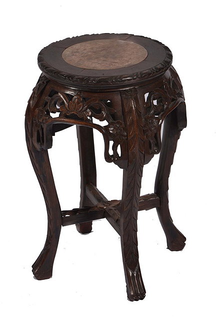 Appraisal: A CHINESE HARDWOOD SMALL URN STAND with inset marble top