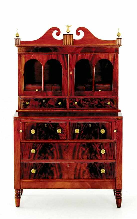 Appraisal: New England late Federal mahogany secretary bookcase circa upper section