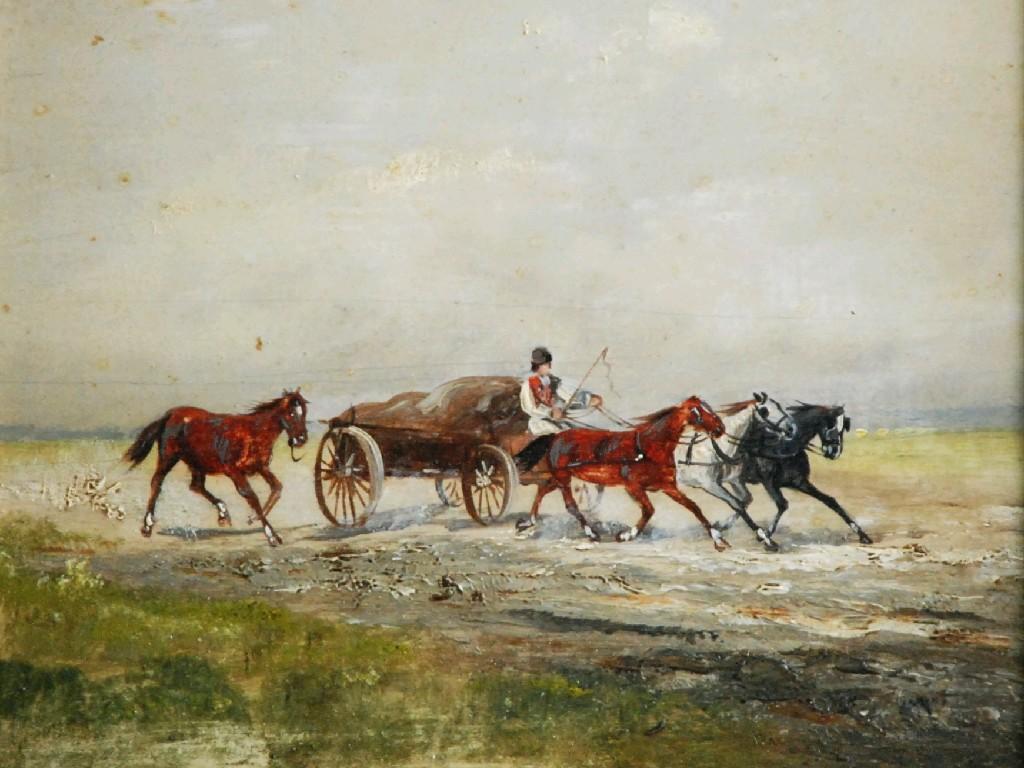 Appraisal: UNATTRIBUTED TH CENTURY OIL ON BOARD wagon and horses in