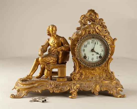 Appraisal: Ansonia Metal Figural Clock Seated Scholar with Books day time