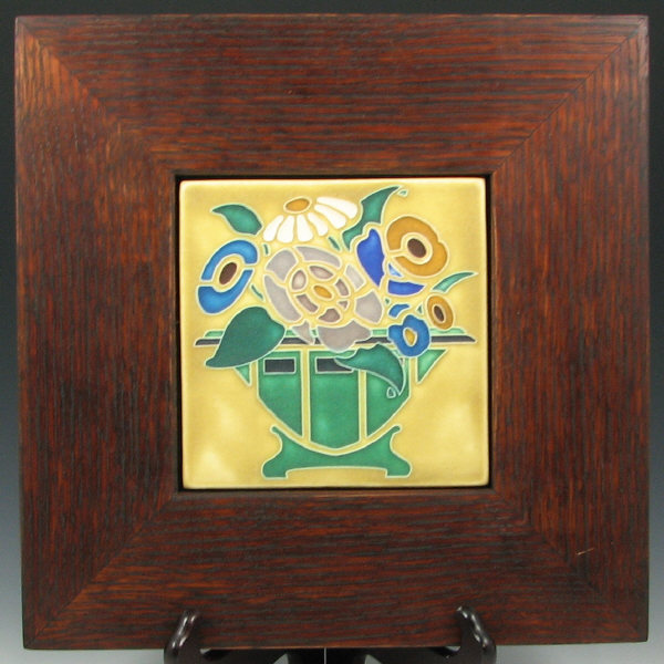 Appraisal: Art Nouveau Tile in Mission Oak Frame Art Nouveau tile