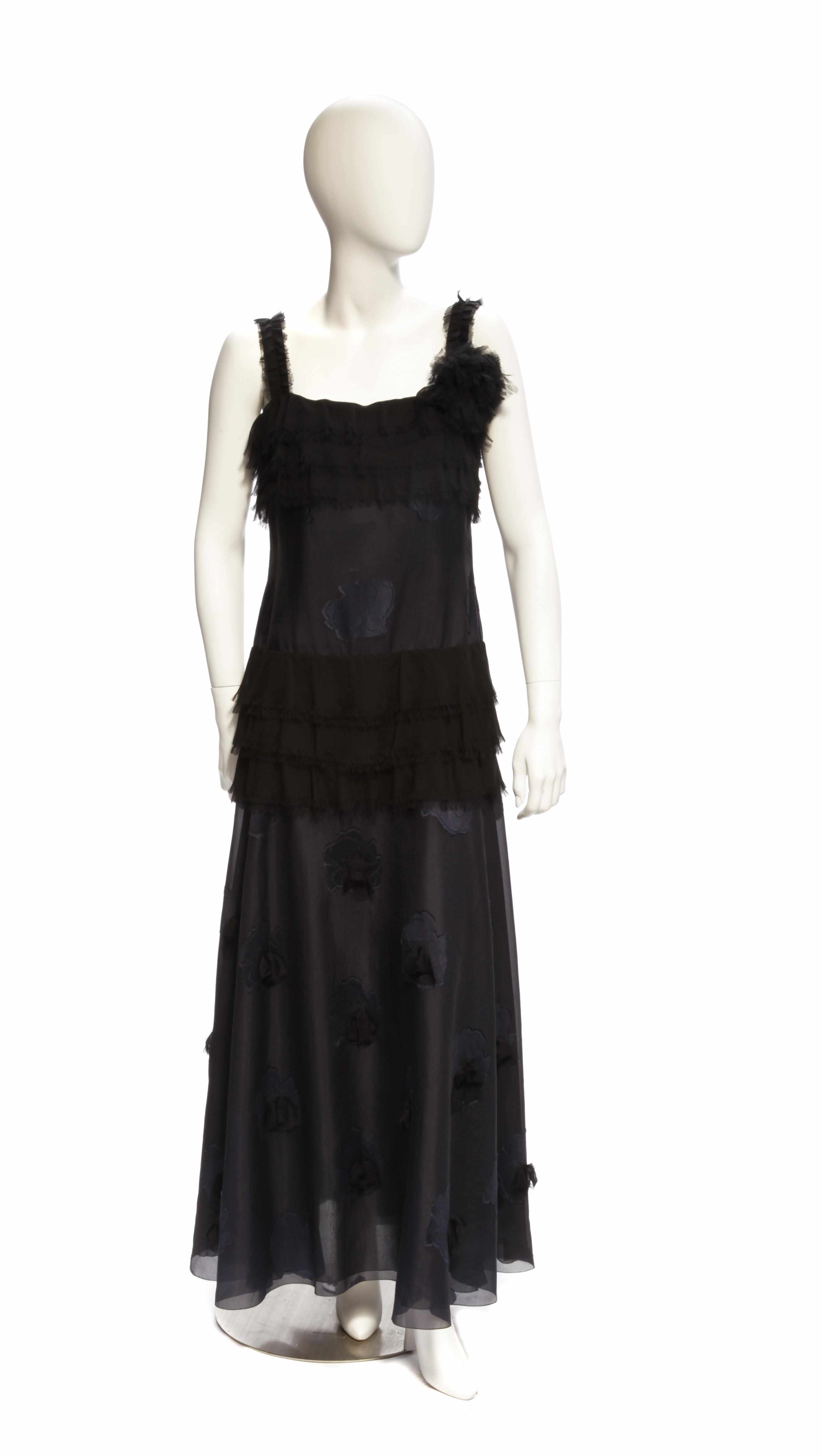 Appraisal: A Chanel long black chiffon and navy crepe silk gown