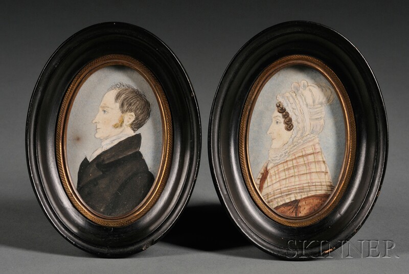 Appraisal: Pair of Portrait Miniatures of Man and Woman in Profile