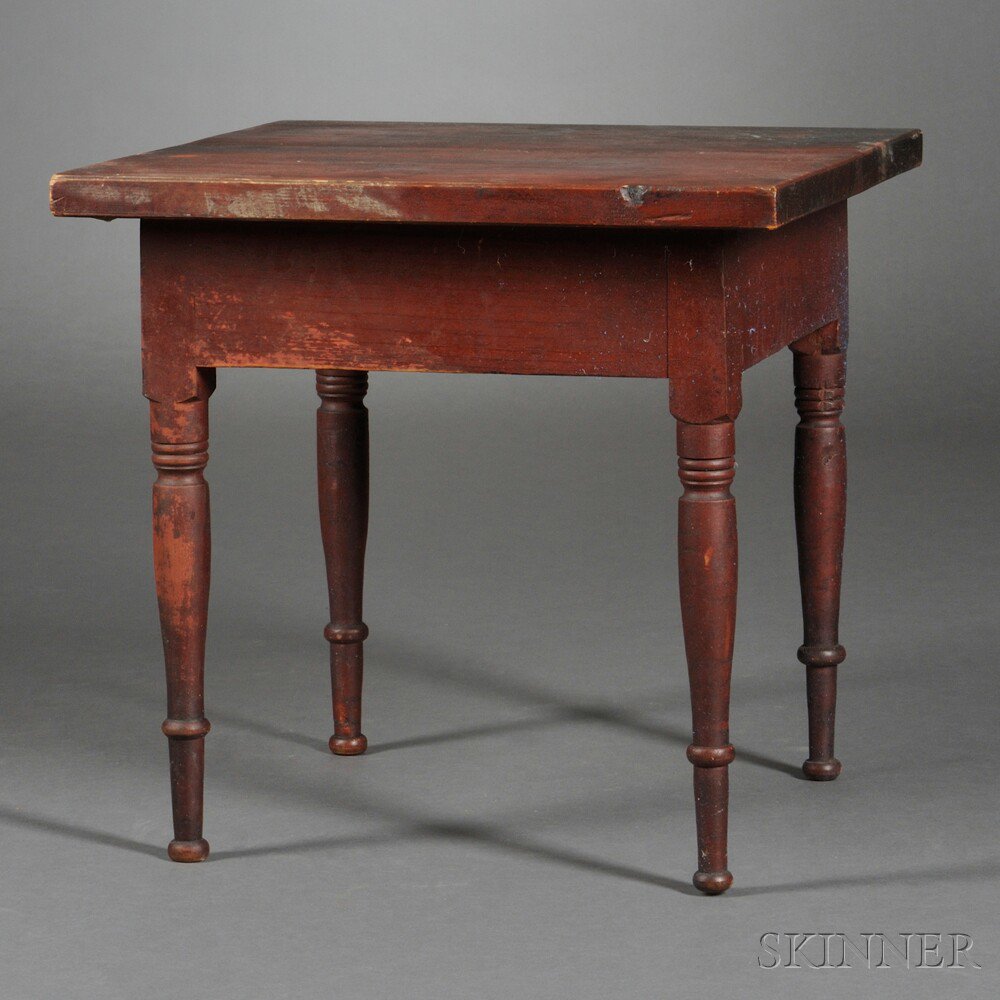 Appraisal: Small Red-painted Pine Square-top Table America early th century with