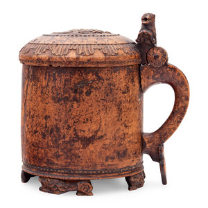 Appraisal: A Northern European Burlwood Tankard Dated the lid inscribed F