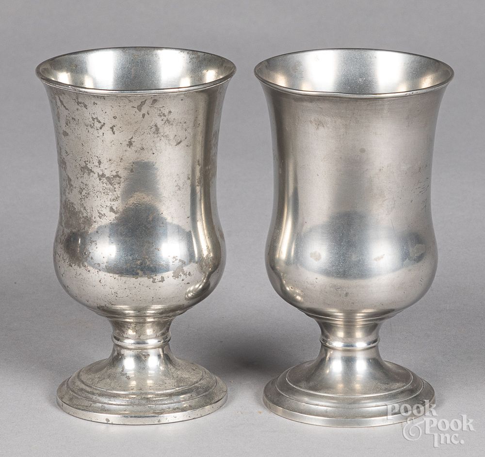 Appraisal: Pair of pewter chalices Pair of pewter chalices one marked