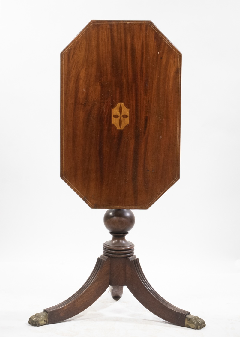 Appraisal: OCTAGONAL TOP INLAID CANDLESTAND Oblong Octagonal Tilt Top Table in