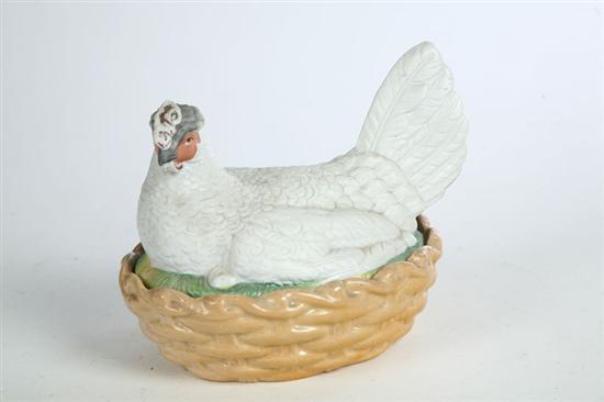 Appraisal: STAFFORDSHIRE HEN ON NEST A white hen sitting on a