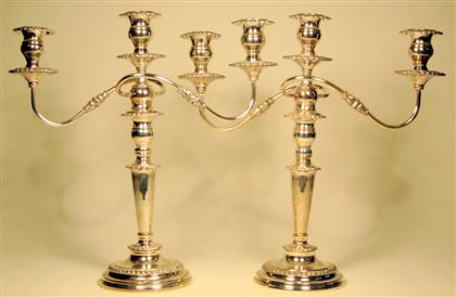 Appraisal: Pair of silver p late d three-light two-branch candlesticks The