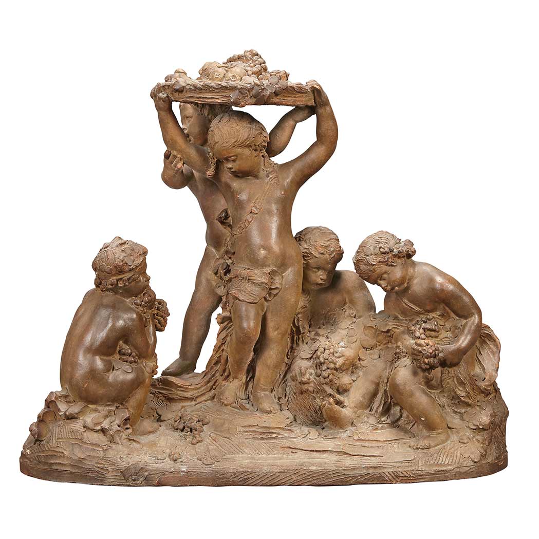 Appraisal: French Terra Cotta Bacchanalian Figure Group After Jean-Baptiste Lemoyne Depicting