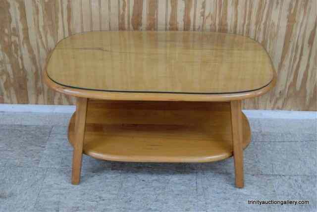 Appraisal: Vintage Solid Maple Coffee Table w Glass TopVery nice apartment