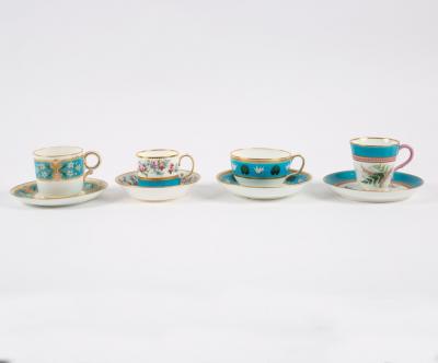 Appraisal: A group of English porcelain turquoise ground cabinet cups comprising