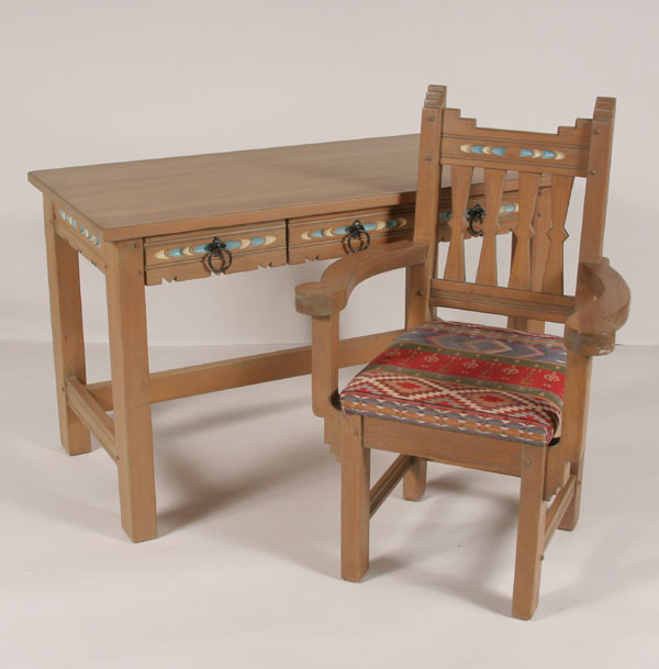 Appraisal: Southwest Santa Fe desk and chair designed by Ernest Thompson