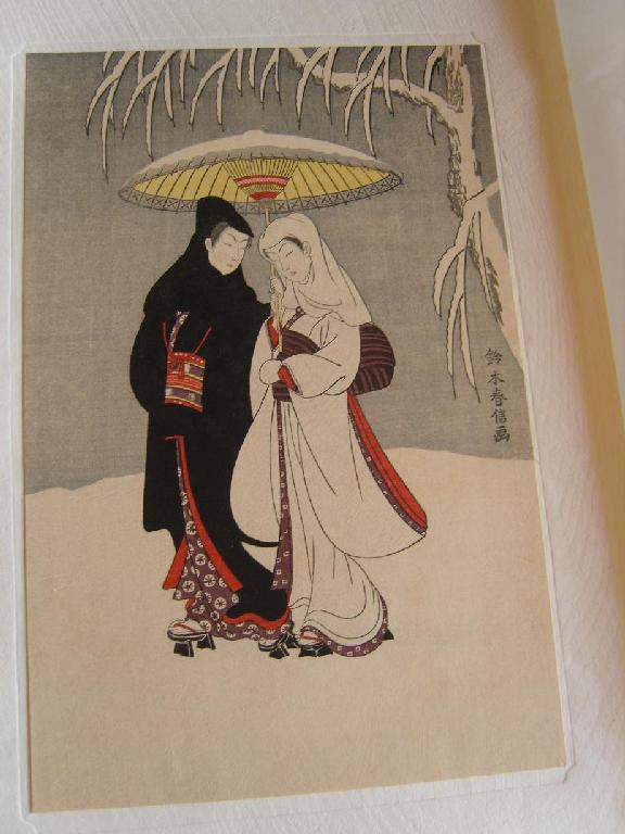 Appraisal: Two th century Japanese woodcuts after Suzuki Harunobu Mutual Umbrella