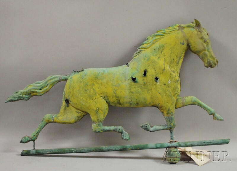 Appraisal: Patinated Molded Copper Running Horse Weather Vane bullet holes crushing