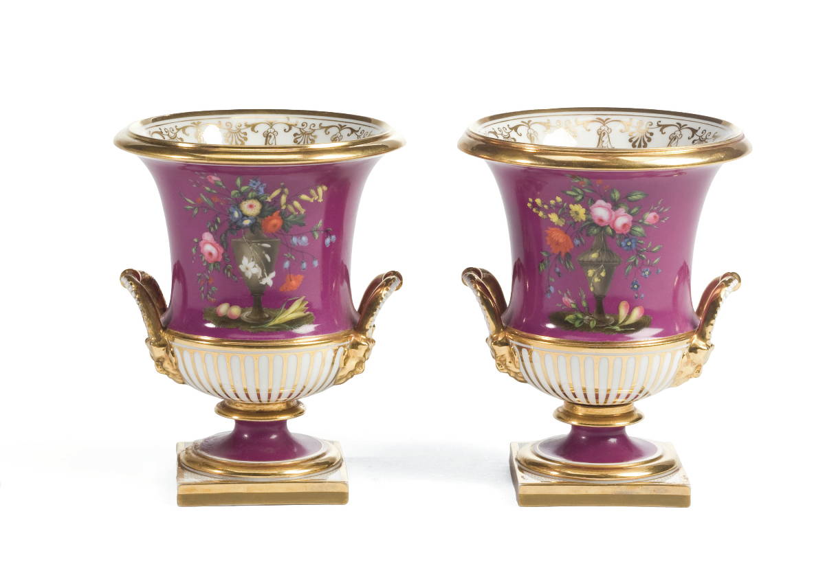 Appraisal: PAIR OF FLIGHT BARR BARR PORCELAIN PURPLE-GROUND VASES CIRCA -