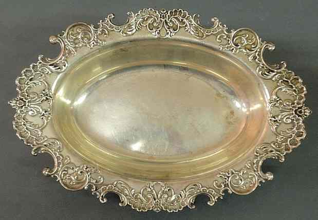 Appraisal: Whiting sterling silver oval bowl c rim stamped with rocaille