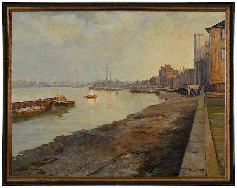 Appraisal: Mary Remington British - Dock on the Thames signed Mary