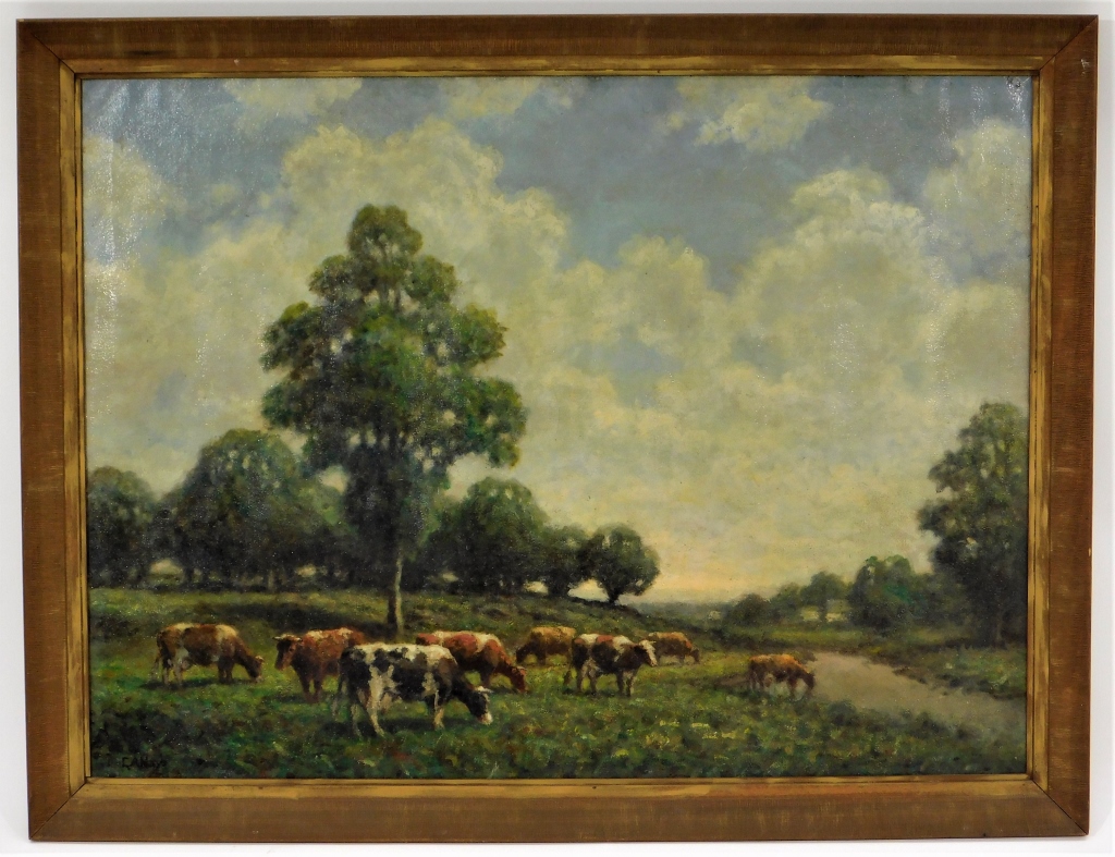 Appraisal: GEORGE HAYS NEW ENGLAND COWS LANDSCAPE PAINTING Rhode Island Massachusetts