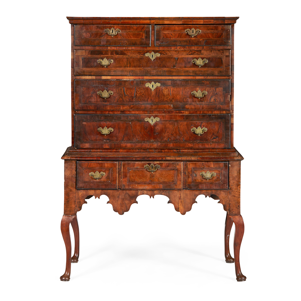 Appraisal: GEORGE I YEWWOOD CHEST ON STAND TH CENTURY with feather