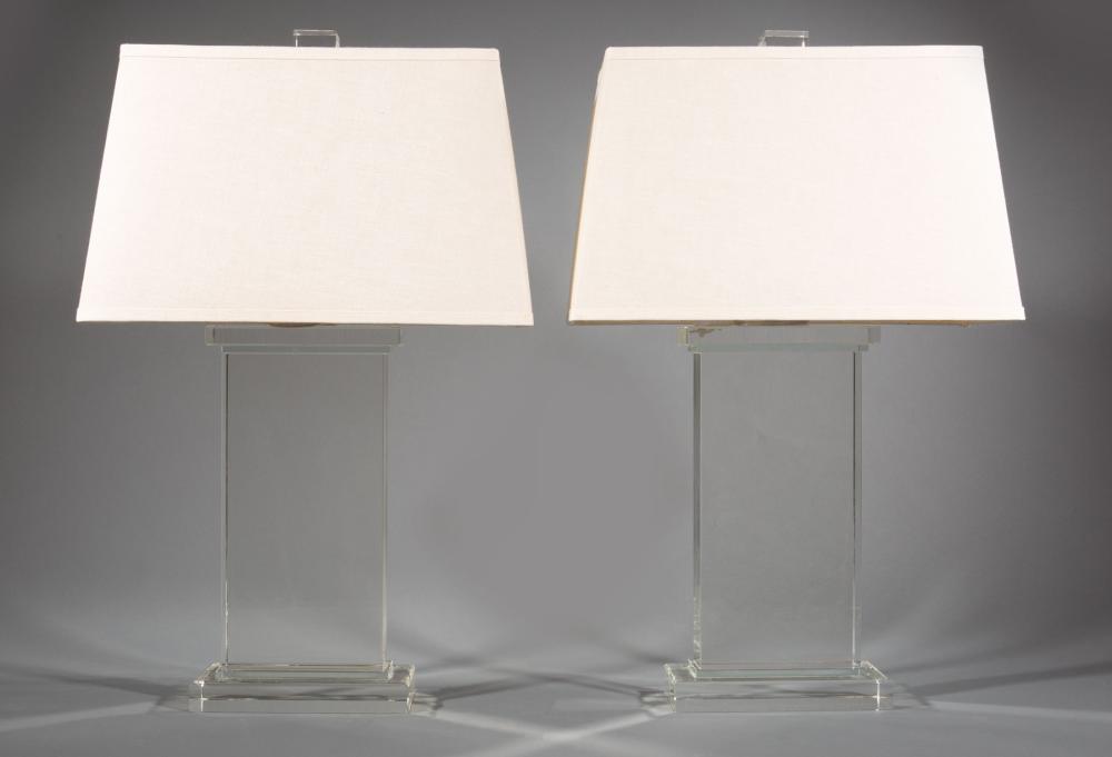 Appraisal: Pair of Contemporary Crystal Lamps with rectangular shades h in