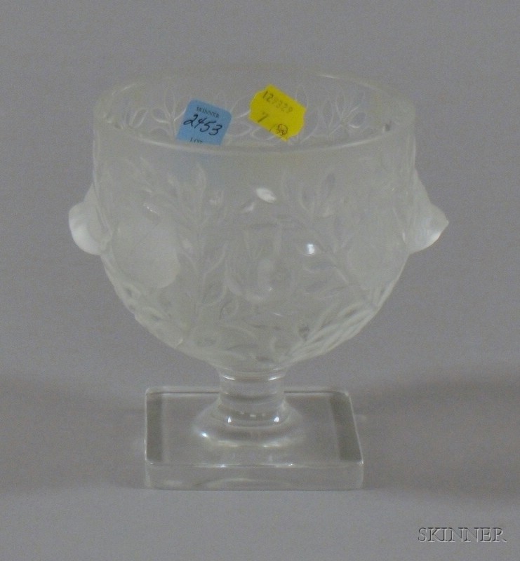 Appraisal: Lalique Colorless Glass Bowl signed on base round bird decorated