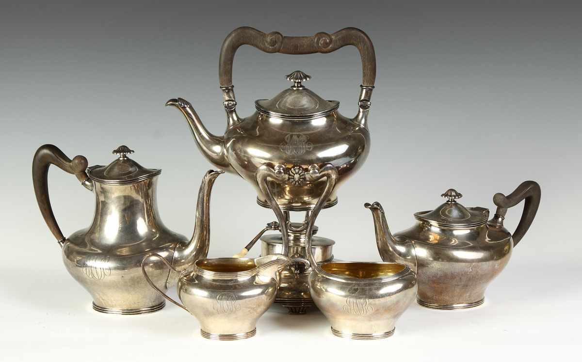 Appraisal: -Pc Sterling Silver Tea Service Shreve Crump Low Monogrammed ozt