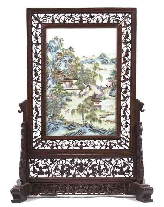 Appraisal: A Chinese Famille Verte Porcelain Inset Table Screen the rectangular