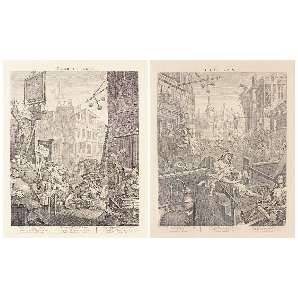 Appraisal: William Hogarth Beer Street Gin Lane Engravings William Hogarth English