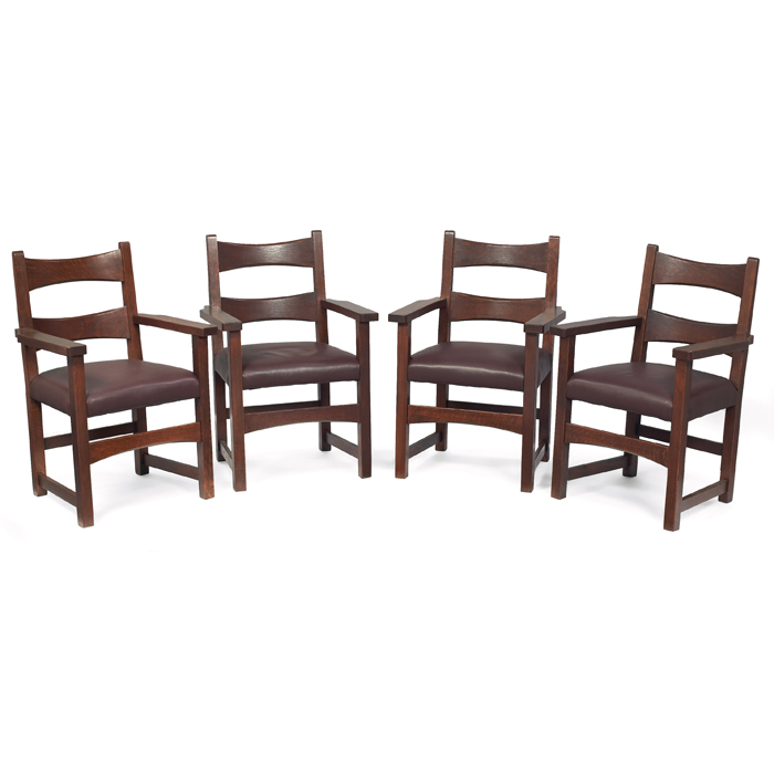 Appraisal: Limbert armchairs set of four two horizontal trumpeted slats at