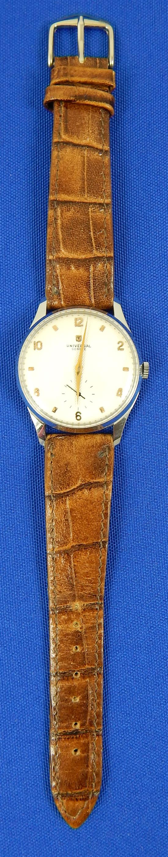 Appraisal: JEWELRY Man's Vintage Stainless Steel Universal Geneve Wristwatch Steel Universal