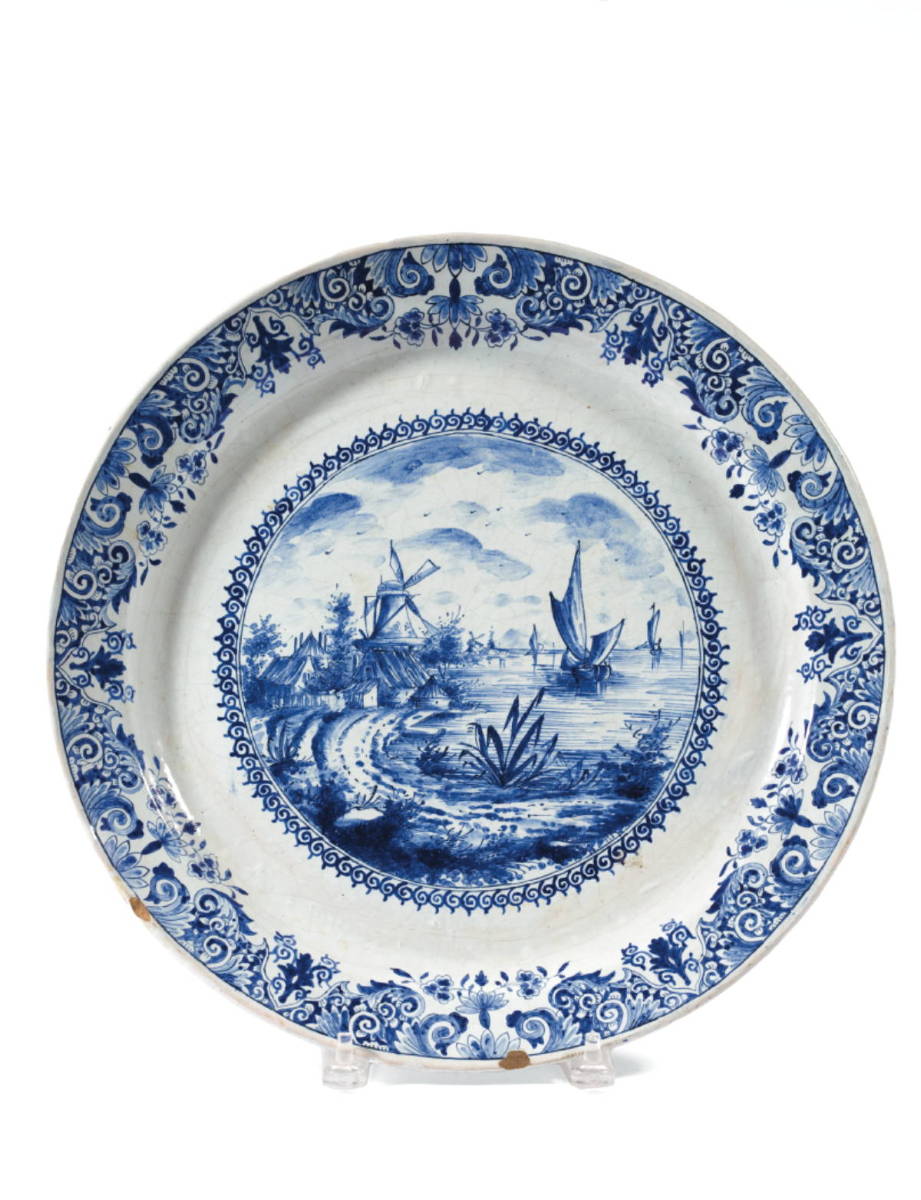 Appraisal: DUTCH DELFT BLUE AND WHITE DISH EIGHTEENTH CENTURY Painted with