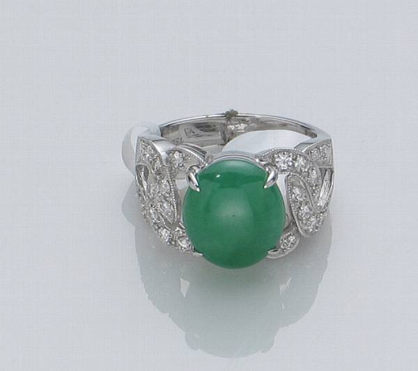 Appraisal: A jade diamond and k white gold ring estimated total