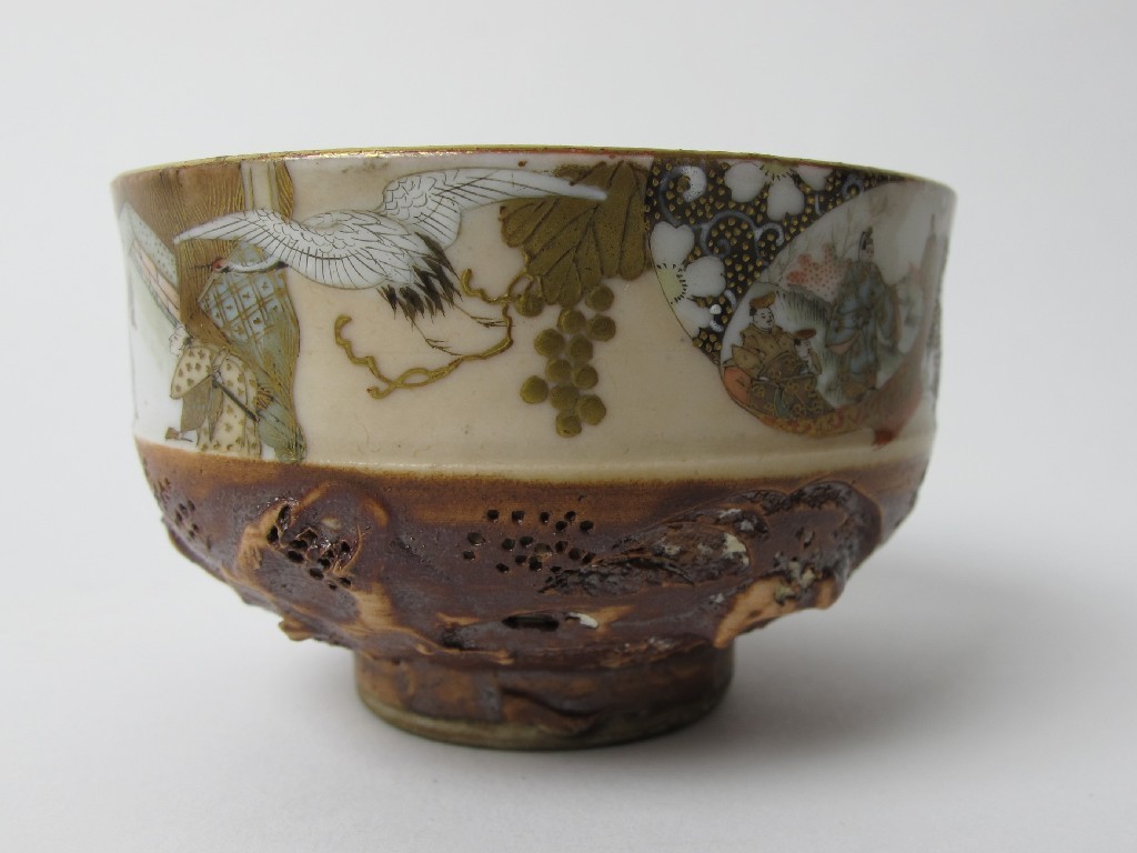 Appraisal: A Kutani teabowl painted with Mount Fuji heron and figures