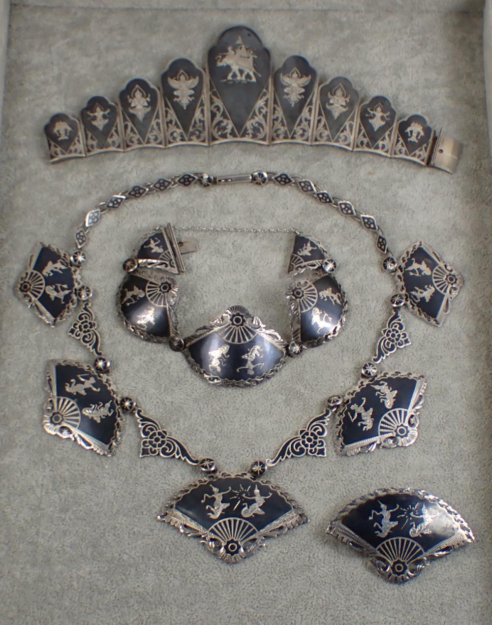 Appraisal: FOUR ARTICLES OF STERLING SILVER SIAM NIELLO JEWELRY including a