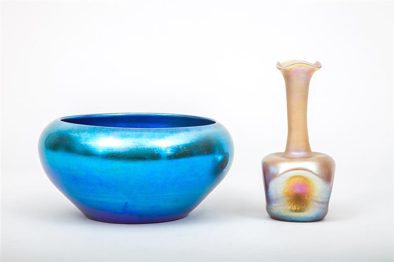 Appraisal: Steuben Aurene Blue Glass Bowl and an Aurene Gold Glass