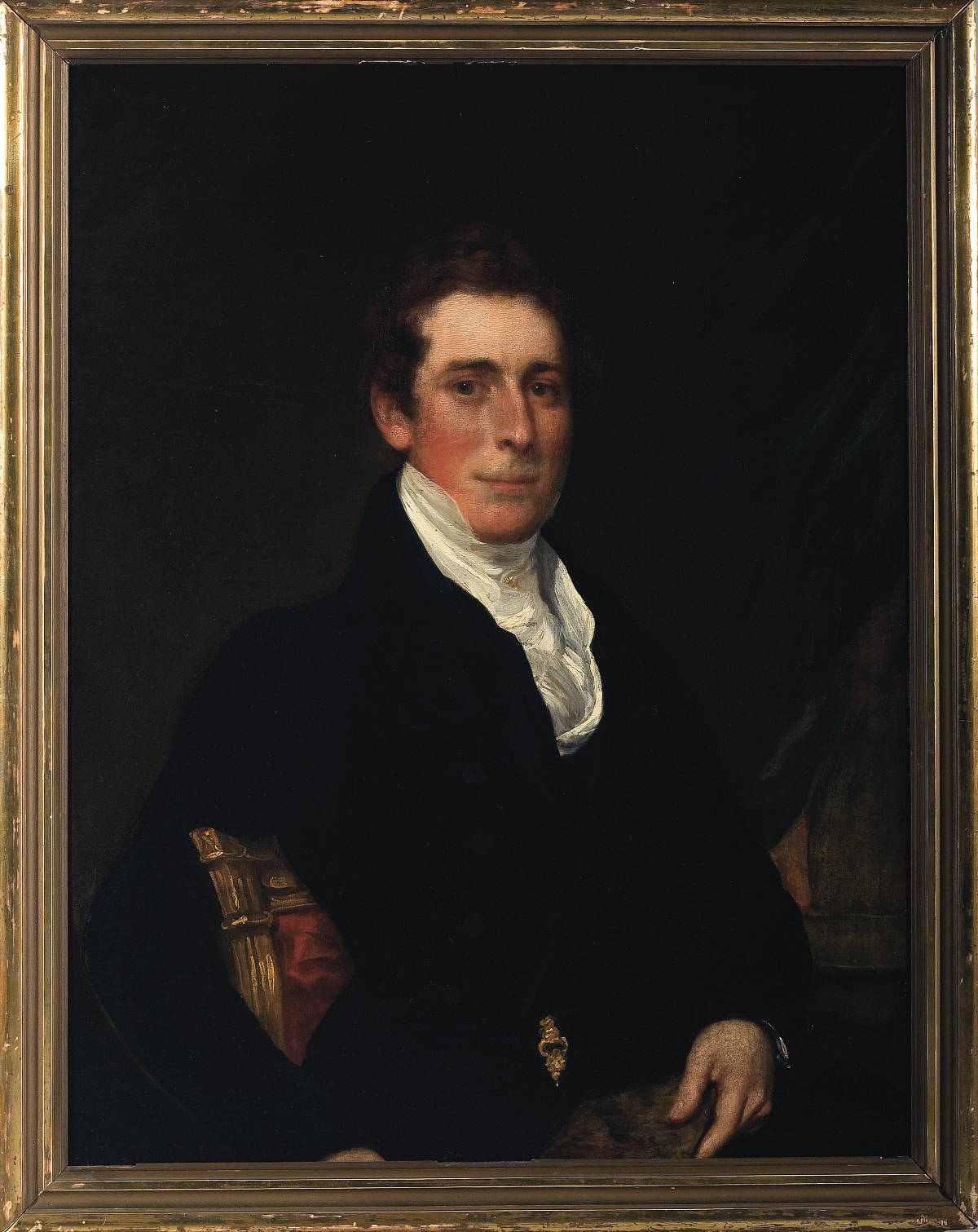 Appraisal: PORTRAIT OF A GENTLEMAN SEATED IN A RED UPHOLSTERED CHAIR