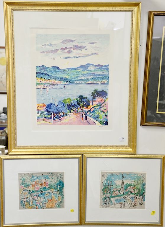 Appraisal: Five framed lithographs including two Charles Cobelle Lepont lithograph in