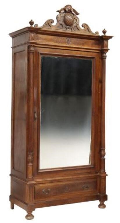 Appraisal: Italian carved walnut single-door armoire th c scrolled crest over