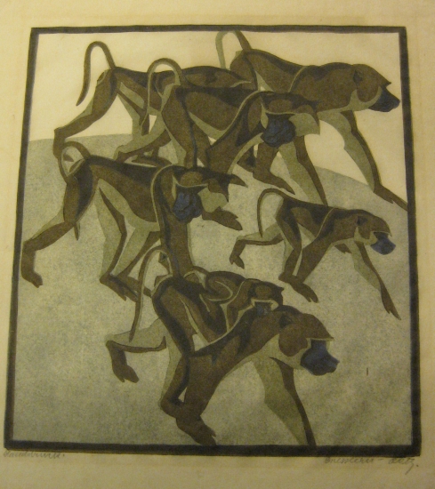 Appraisal: NORBERTINE BRESSLERN-ROTH Baboons Color woodcut on cream laid Japan paper