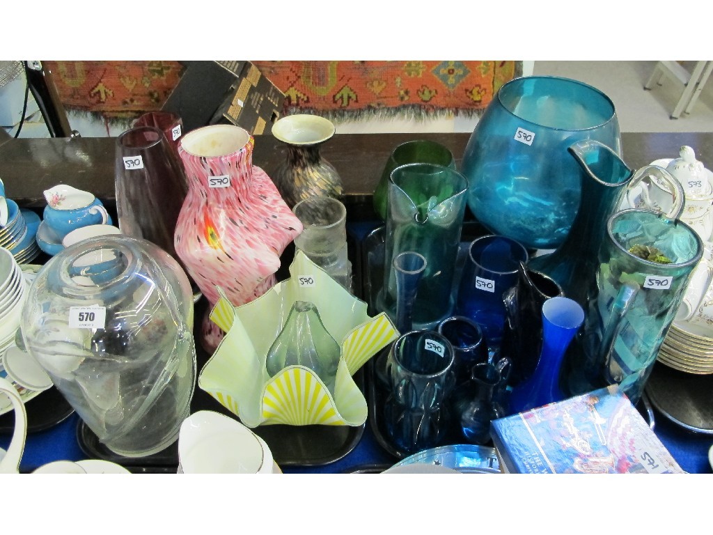 Appraisal: Two trays of assorted art glass - vases jug handkerchief