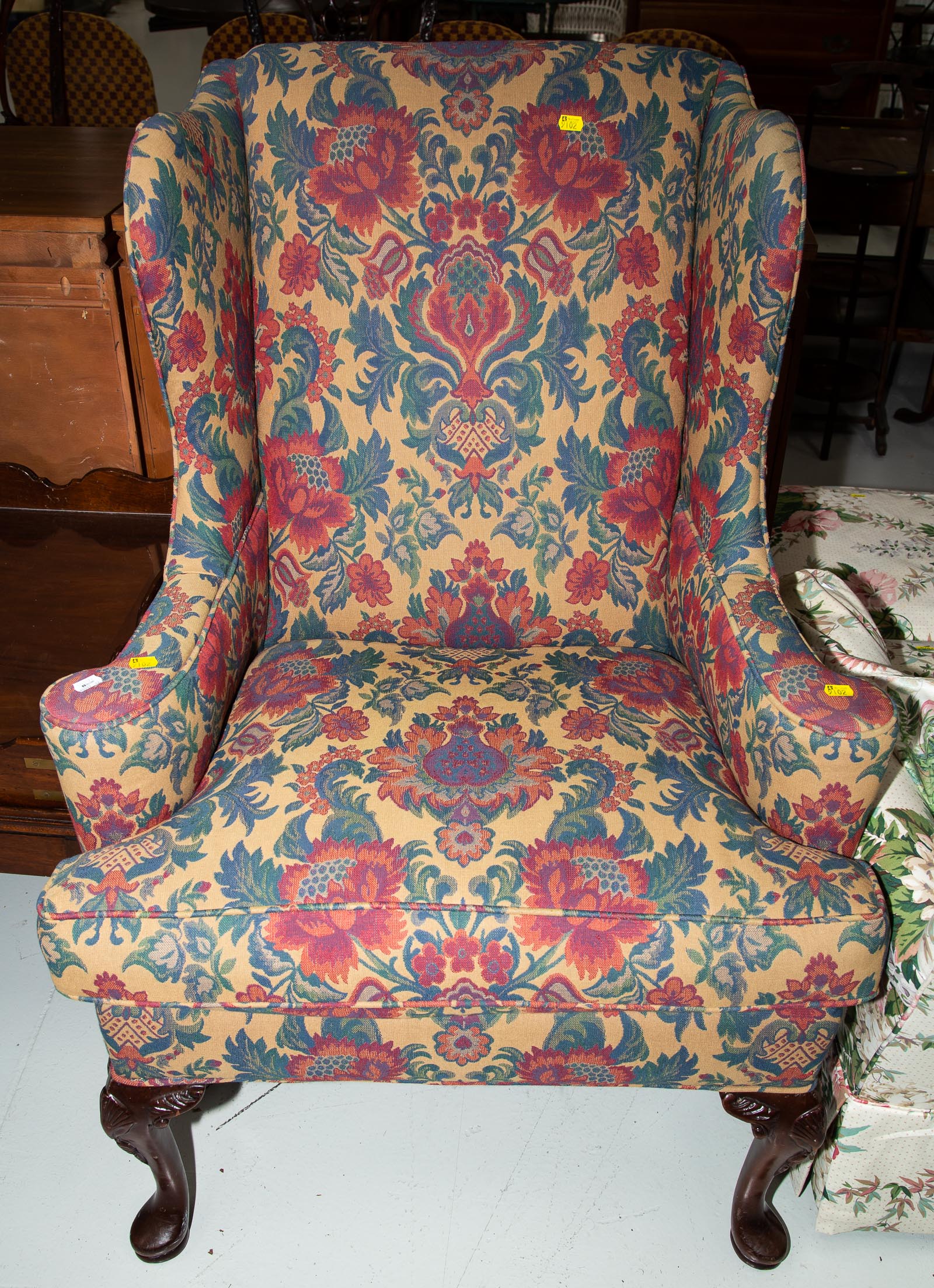 Appraisal: QUEEN ANNE STYLE WING CHAIR nd half th century with